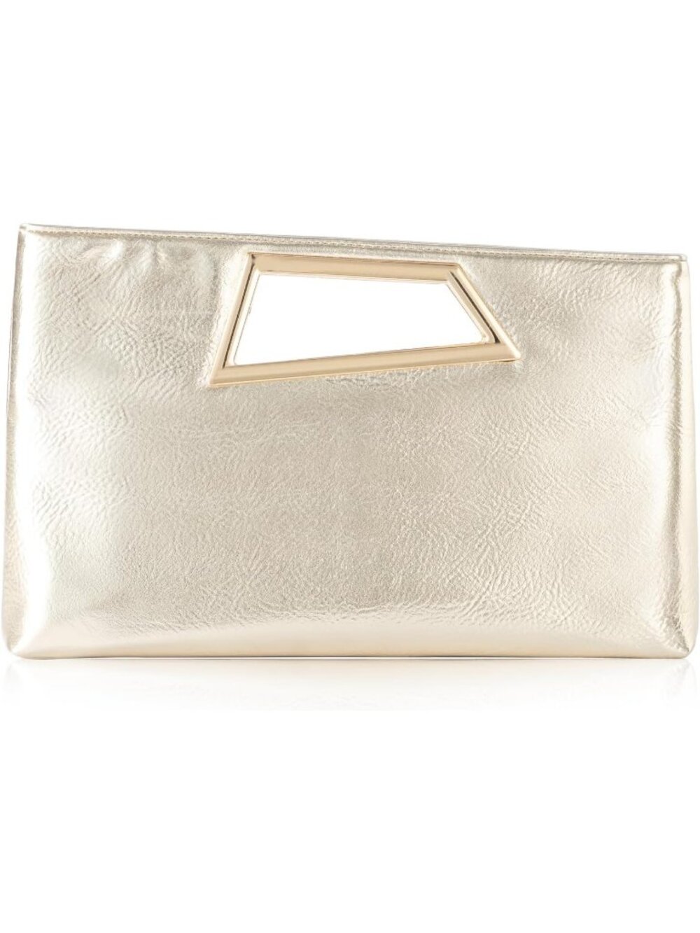 Women's Gold Pu Leather Clutch Purse Metallic Handle Evening Handbag